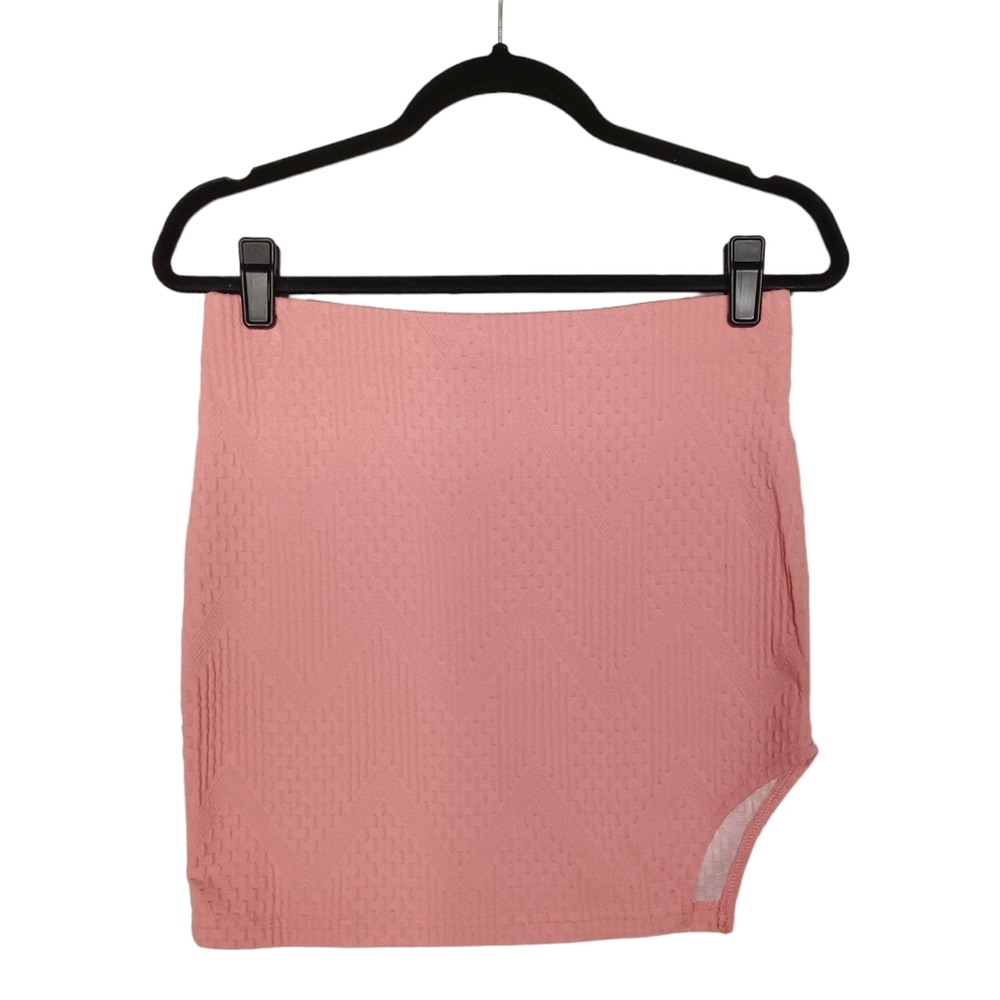 NEW KIMBERLY LOAIZA X SHEIN Light Pink Sweater Chevron Knit Mini Slit Skirt L